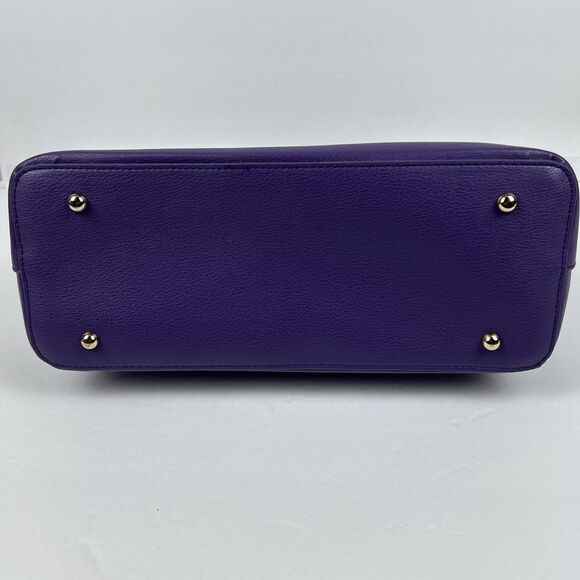 Iman Global Chic Logo Print Dome Satchel Handbag Purse Purple Gold Trim Ivory - Picture 14 of 16